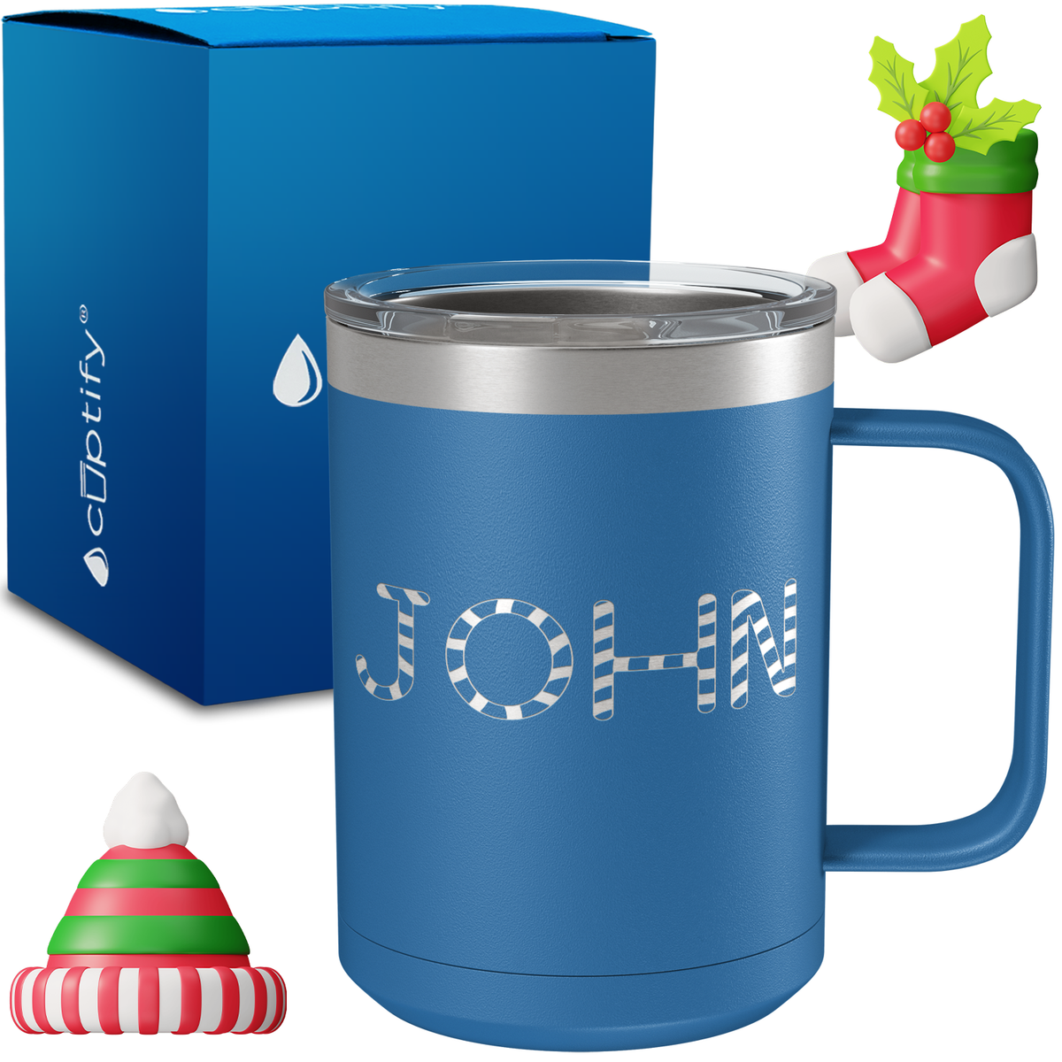 Personalized Candy Canes Christmas Font on 15oz Stainless Coffee Mug