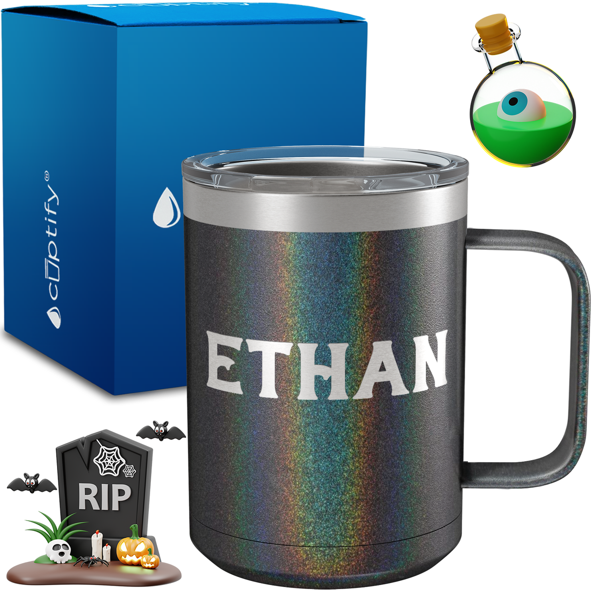 Personalized Grim Halloween Font on 15oz Stainless Coffee Mug