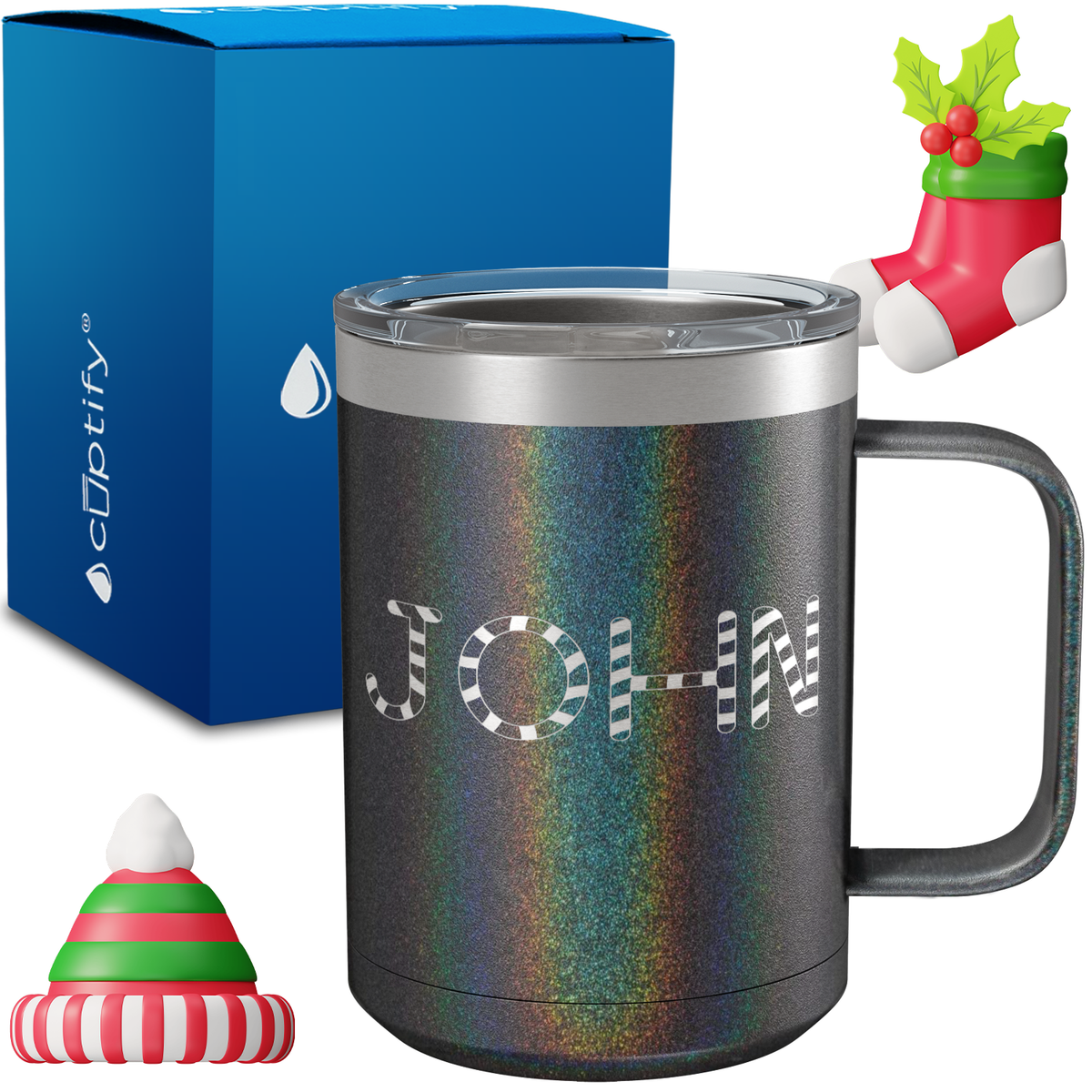 Personalized Candy Canes Christmas Font on 15oz Stainless Coffee Mug
