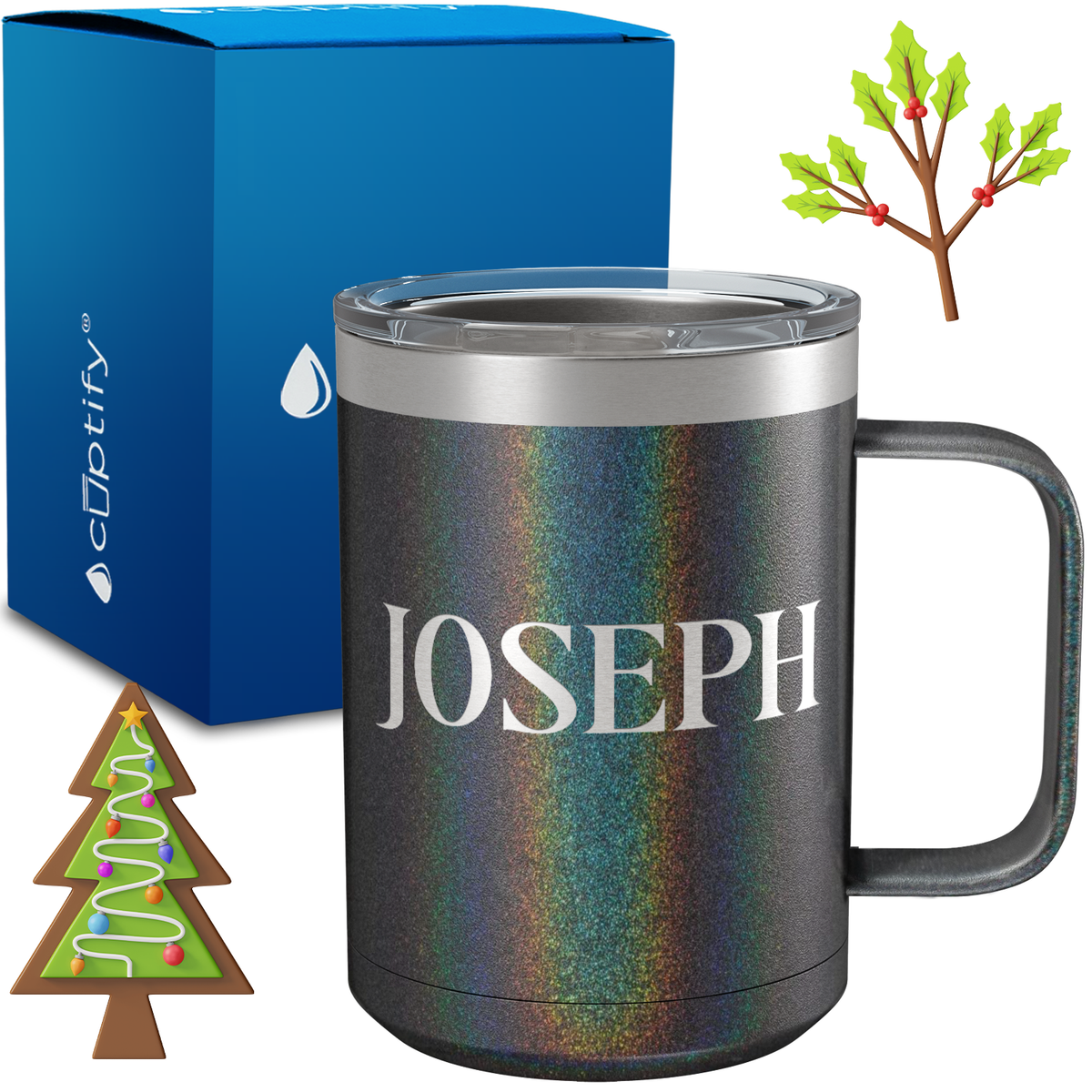 Personalized Merry Christmas Font on 15oz Stainless Coffee Mug