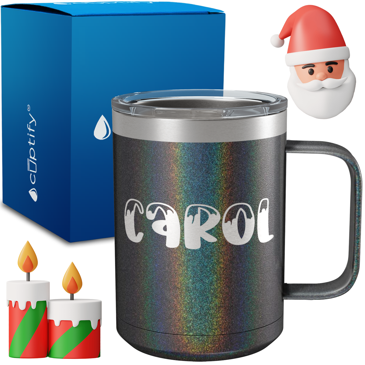Personalized Frosty Christmas Font on 15oz Stainless Coffee Mug