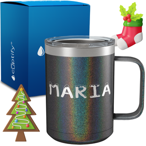 Personalized Snowy Christmas Font on 15oz Stainless Coffee Mug
