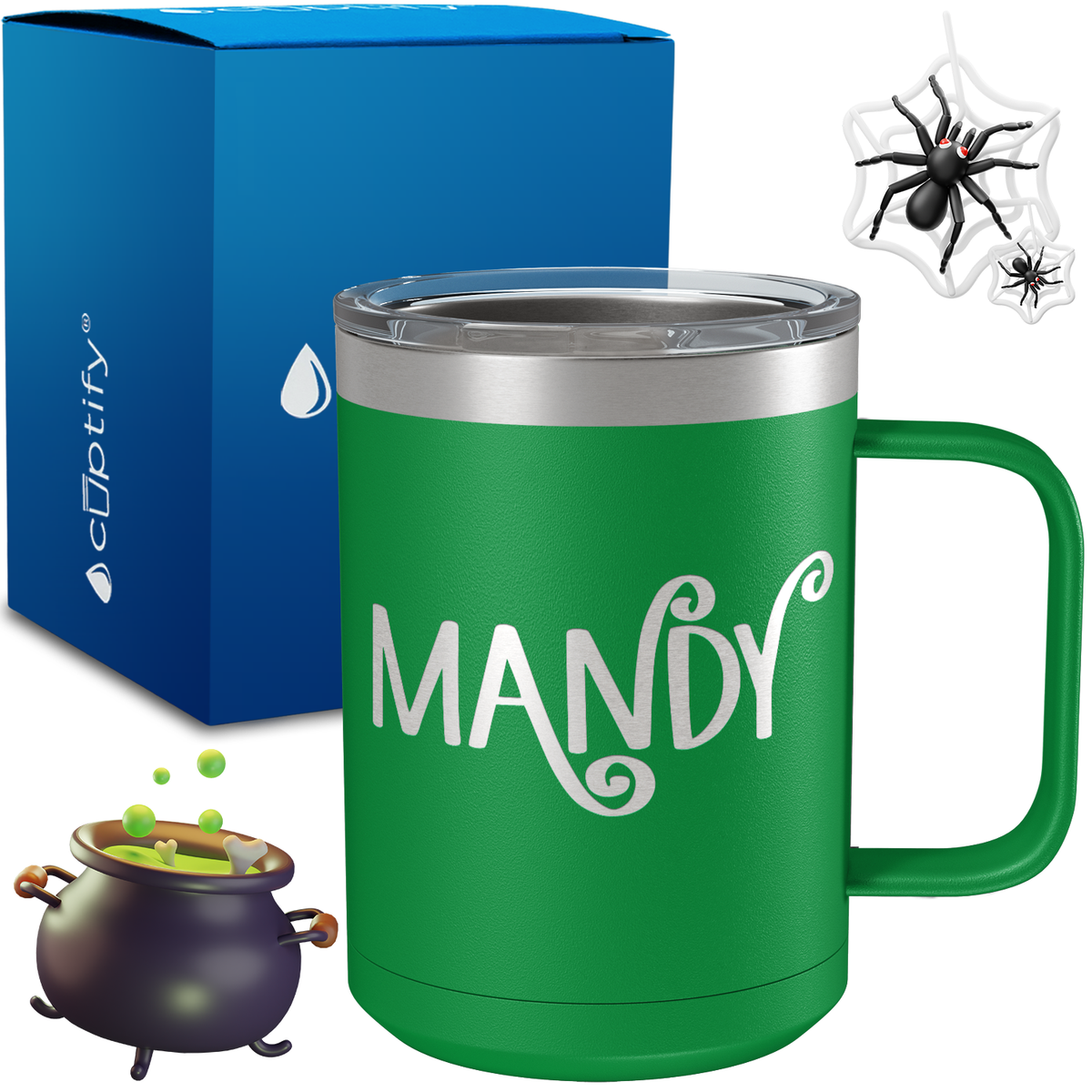Personalized Curly Spooky Halloween Font on 15oz Stainless Coffee Mug