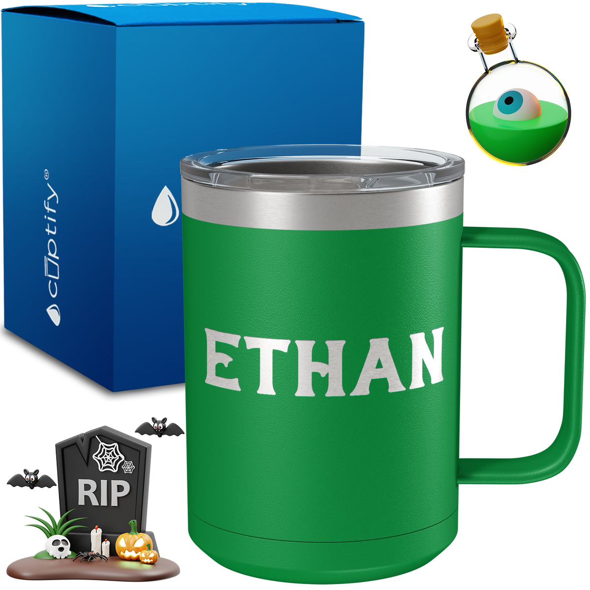 Personalized Grim Halloween Font on 15oz Stainless Coffee Mug