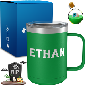 Personalized Grim Halloween Font on 15oz Stainless Coffee Mug