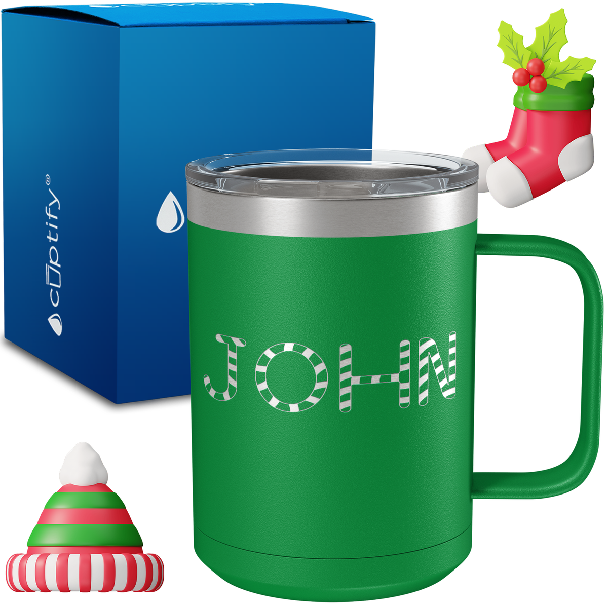 Personalized Candy Canes Christmas Font on 15oz Stainless Coffee Mug