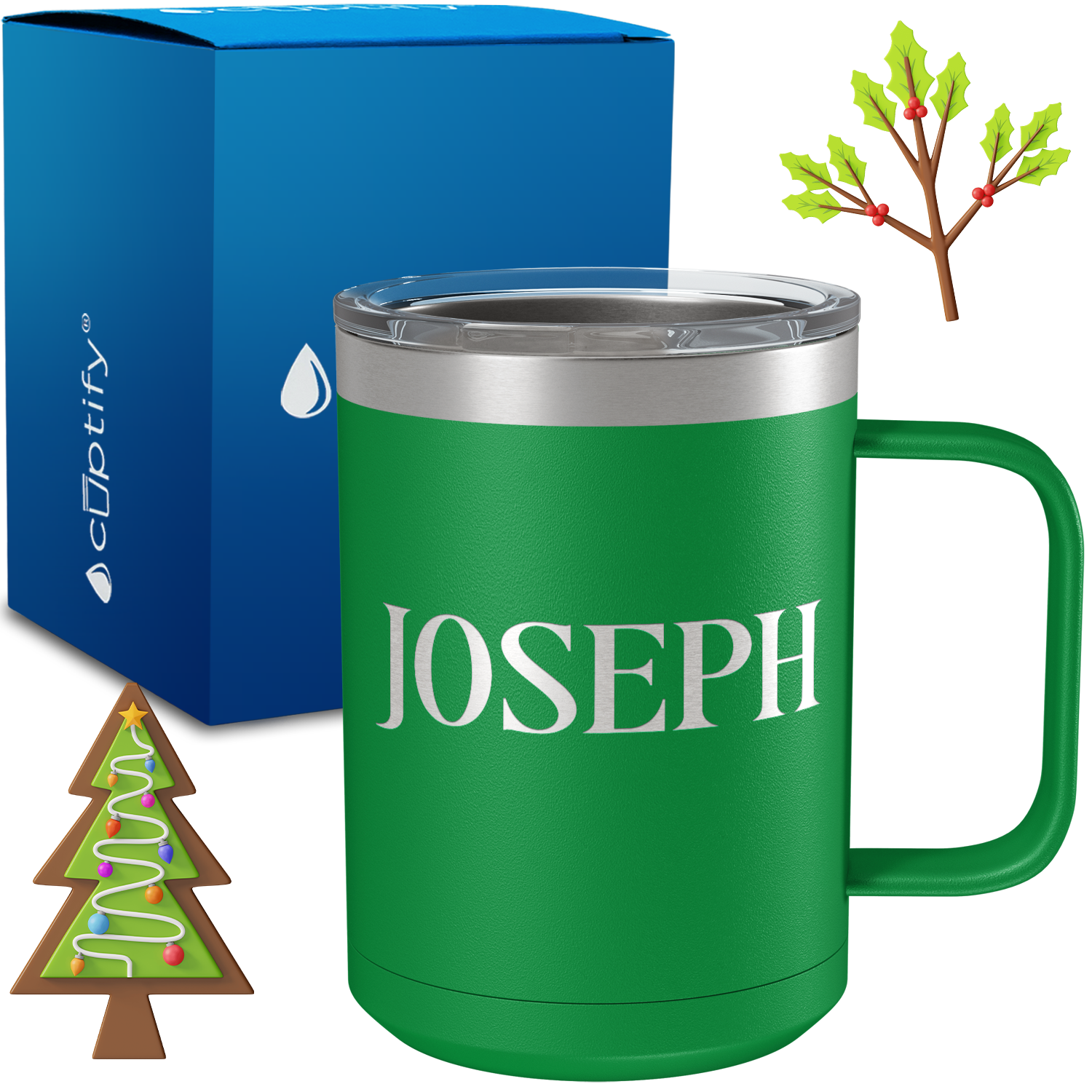 Personalized Merry Christmas Font on 15oz Stainless Coffee Mug