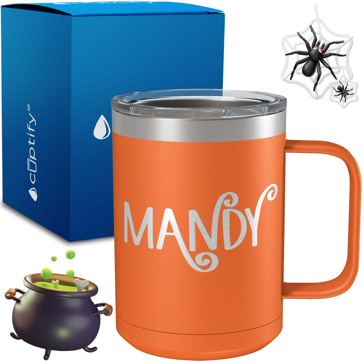 Personalized Curly Spooky Halloween Font on 15oz Stainless Coffee Mug