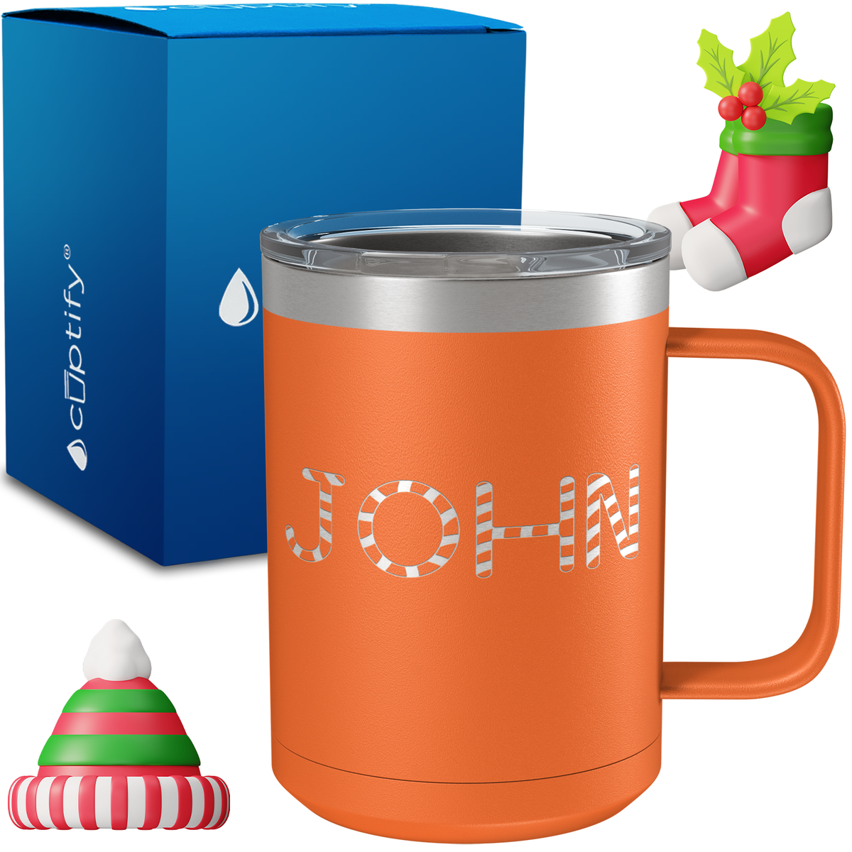 Personalized Candy Canes Christmas Font on 15oz Stainless Coffee Mug