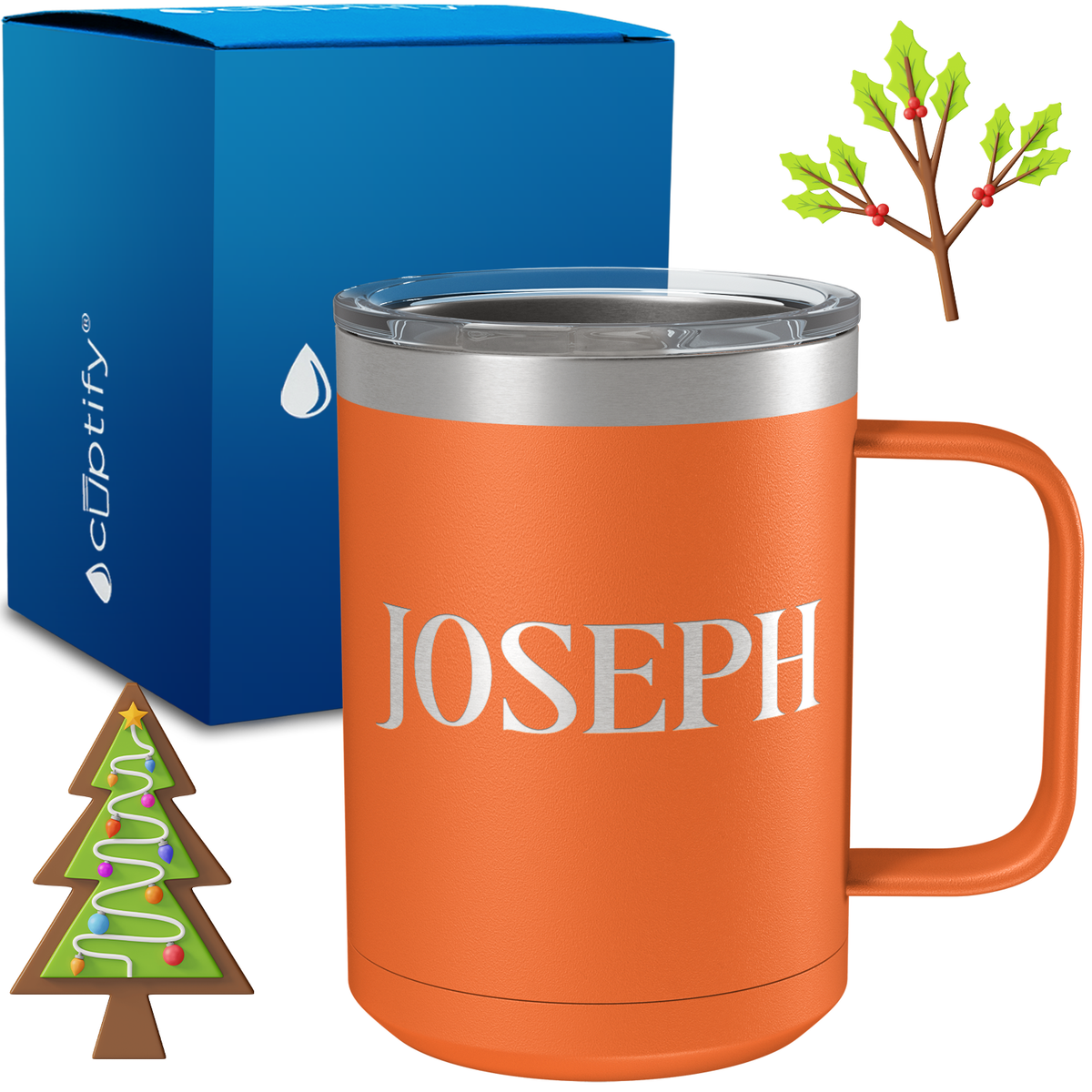 Personalized Merry Christmas Font on 15oz Stainless Coffee Mug