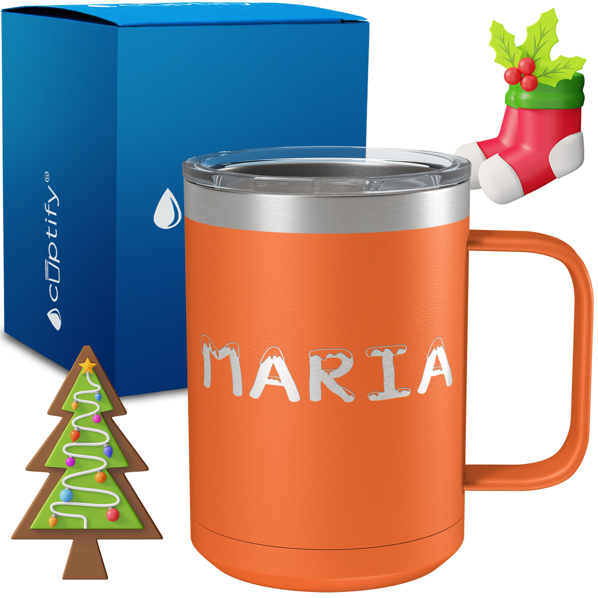 Personalized Snowy Christmas Font on 15oz Stainless Coffee Mug