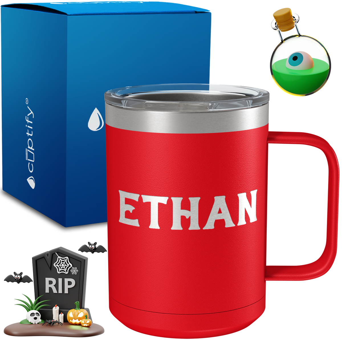 Personalized Grim Halloween Font on 15oz Stainless Coffee Mug