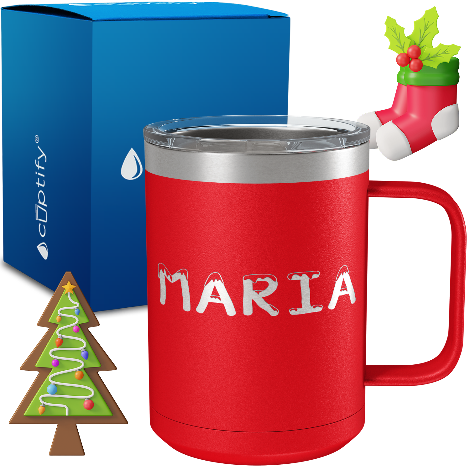 Personalized Snowy Christmas Font on 15oz Stainless Coffee Mug