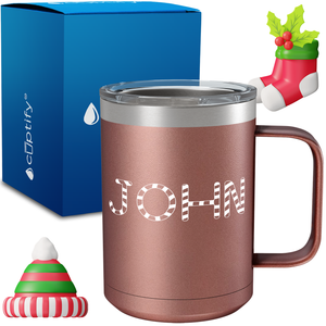 Personalized Candy Canes Christmas Font on 15oz Stainless Coffee Mug