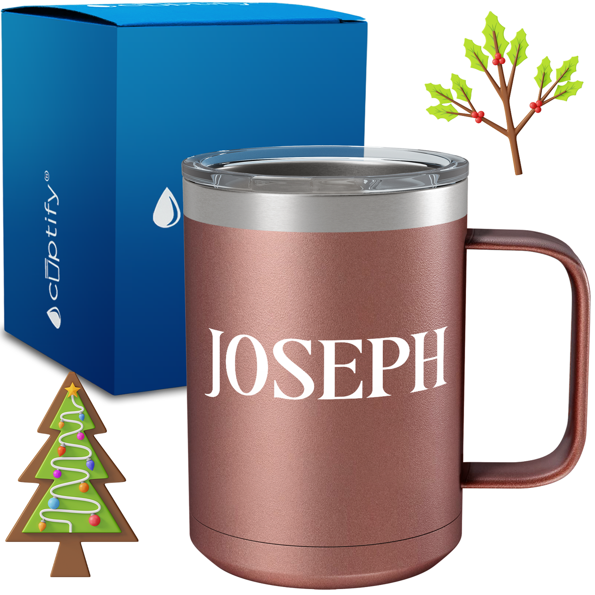 Personalized Merry Christmas Font on 15oz Stainless Coffee Mug