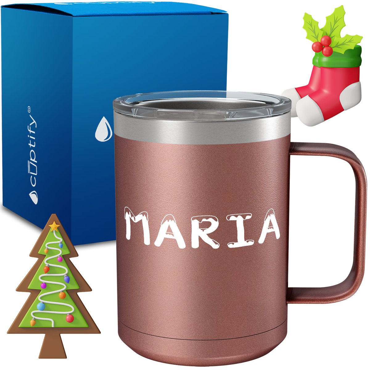 Personalized Snowy Christmas Font on 15oz Stainless Coffee Mug