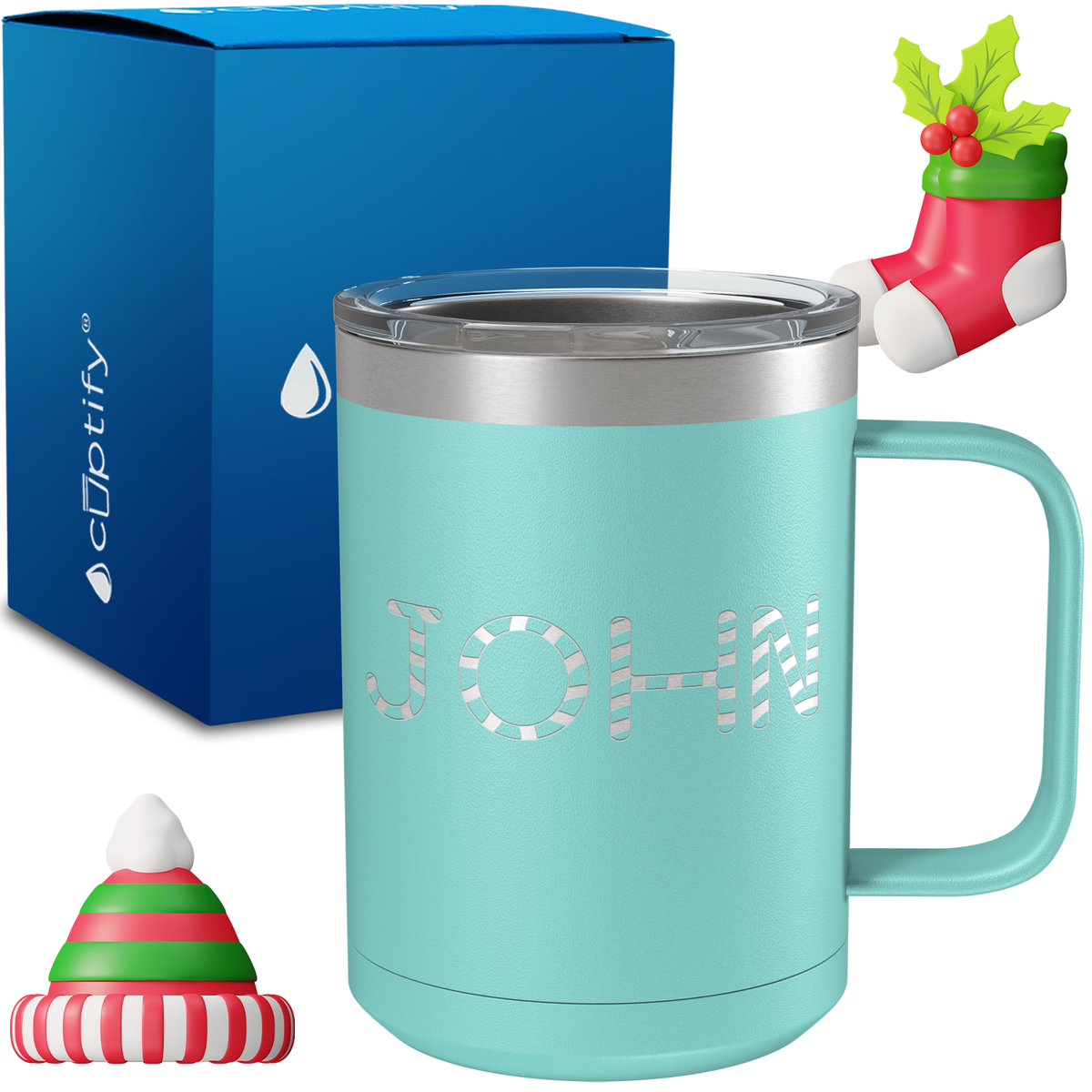 Personalized Candy Canes Christmas Font on 15oz Stainless Coffee Mug