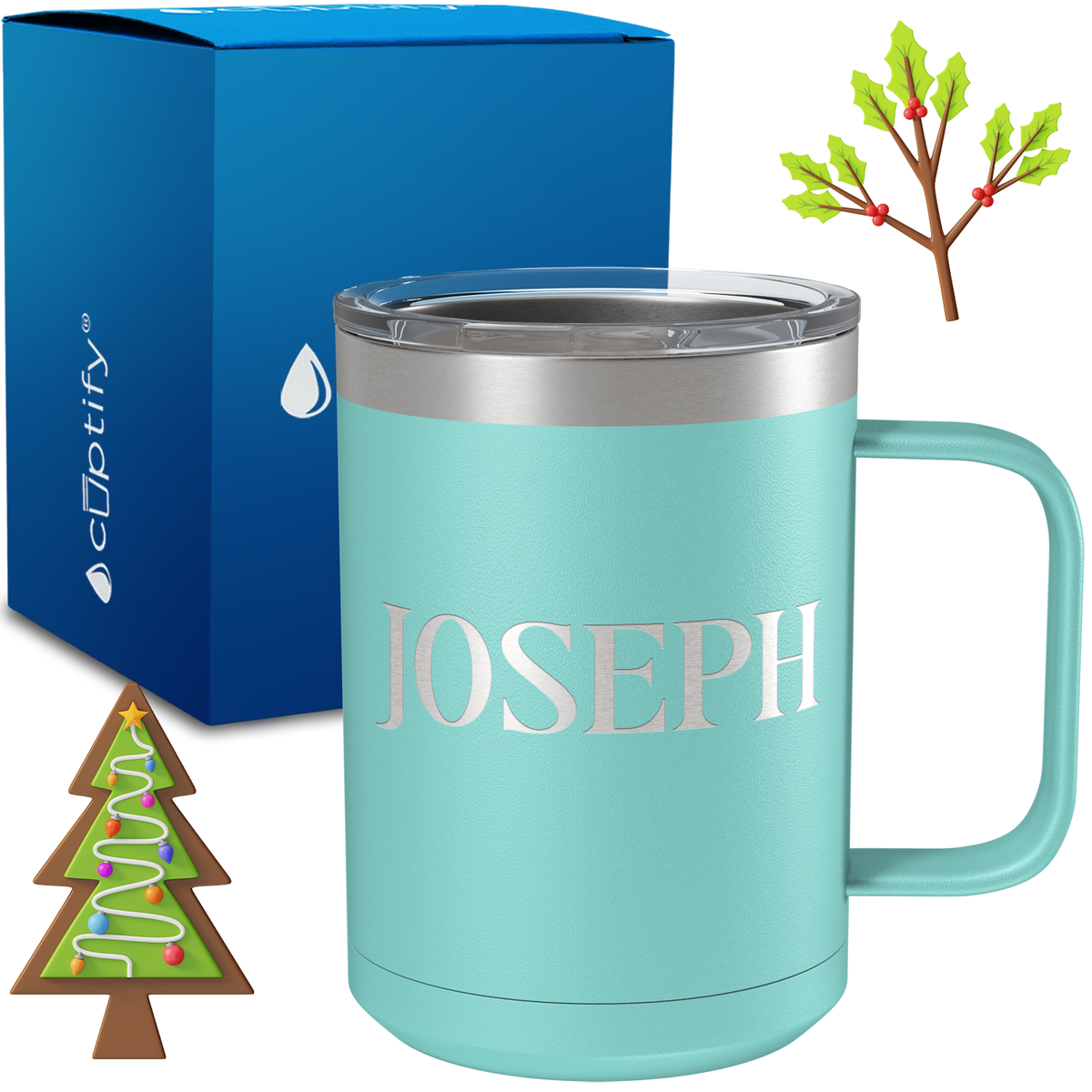 Personalized Merry Christmas Font on 15oz Stainless Coffee Mug