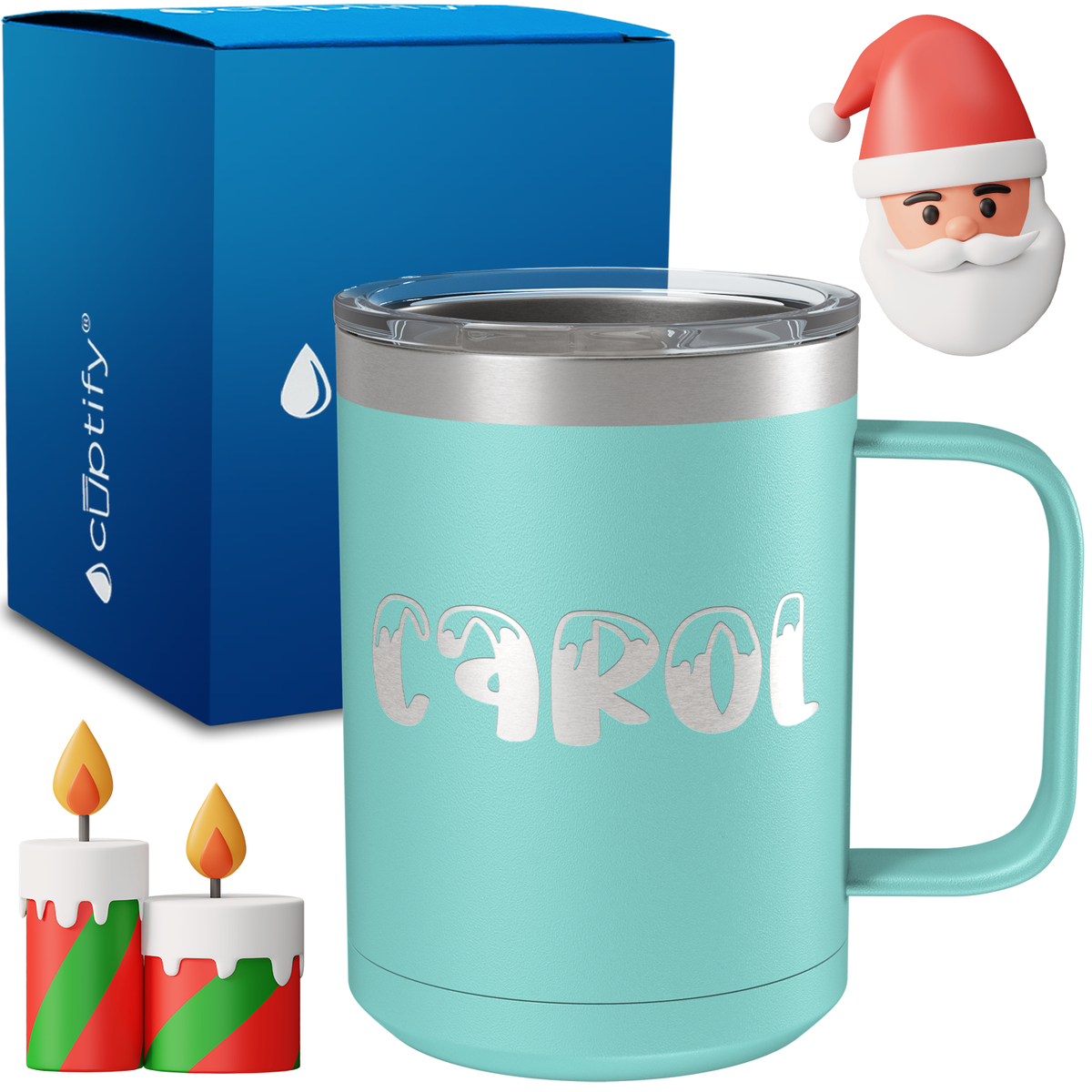 Personalized Frosty Christmas Font on 15oz Stainless Coffee Mug