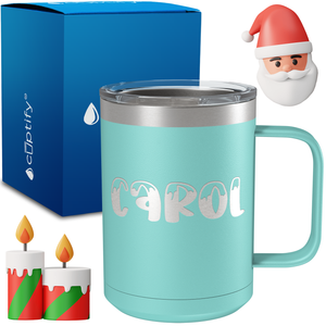 Personalized Frosty Christmas Font on 15oz Stainless Coffee Mug