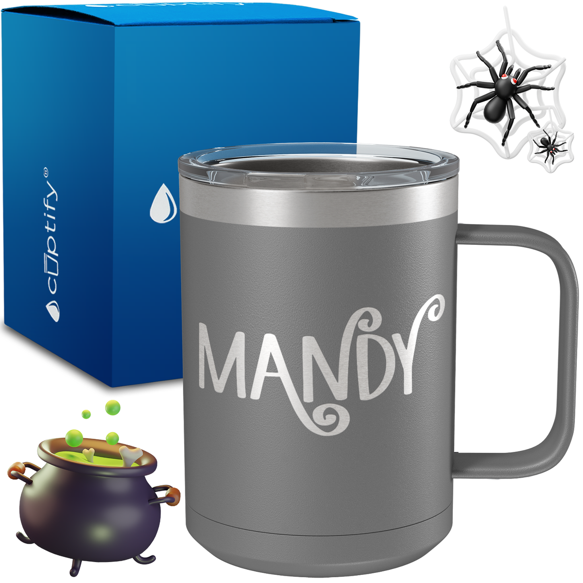 Personalized Curly Spooky Halloween Font on 15oz Stainless Coffee Mug