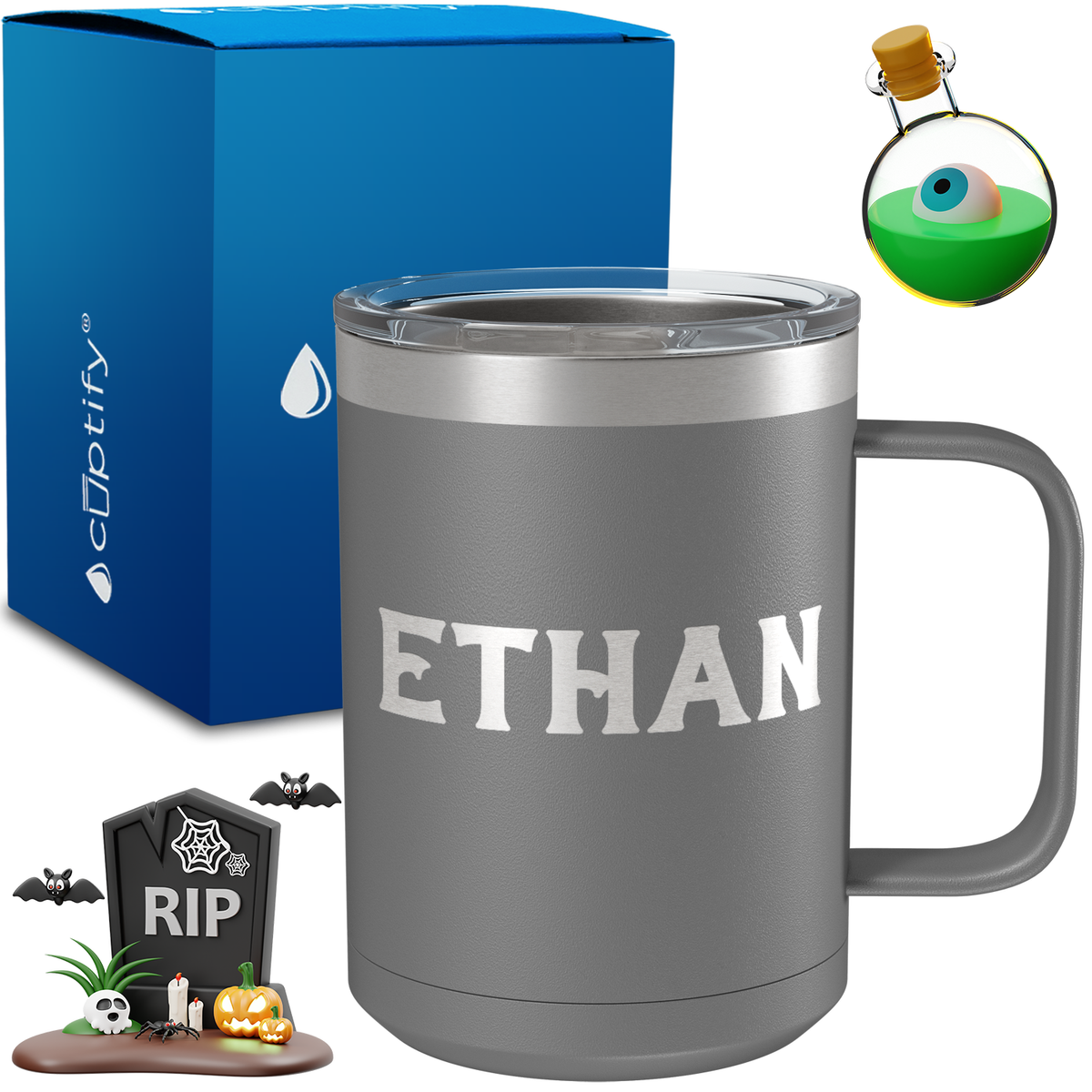 Personalized Grim Halloween Font on 15oz Stainless Coffee Mug