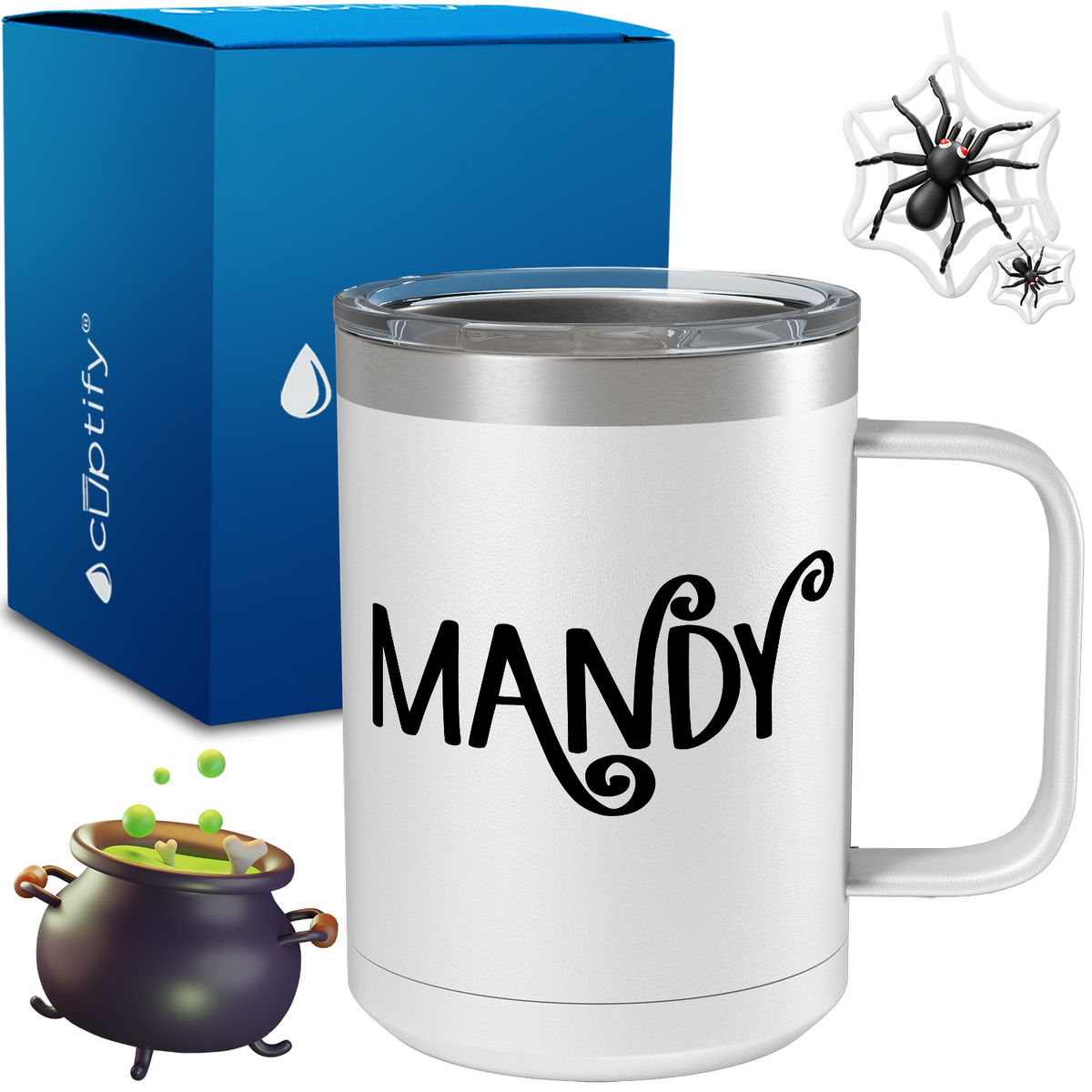 Personalized Curly Spooky Halloween Font on 15oz Stainless Coffee Mug