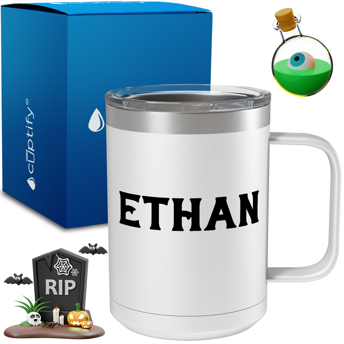 Personalized Grim Halloween Font on 15oz Stainless Coffee Mug