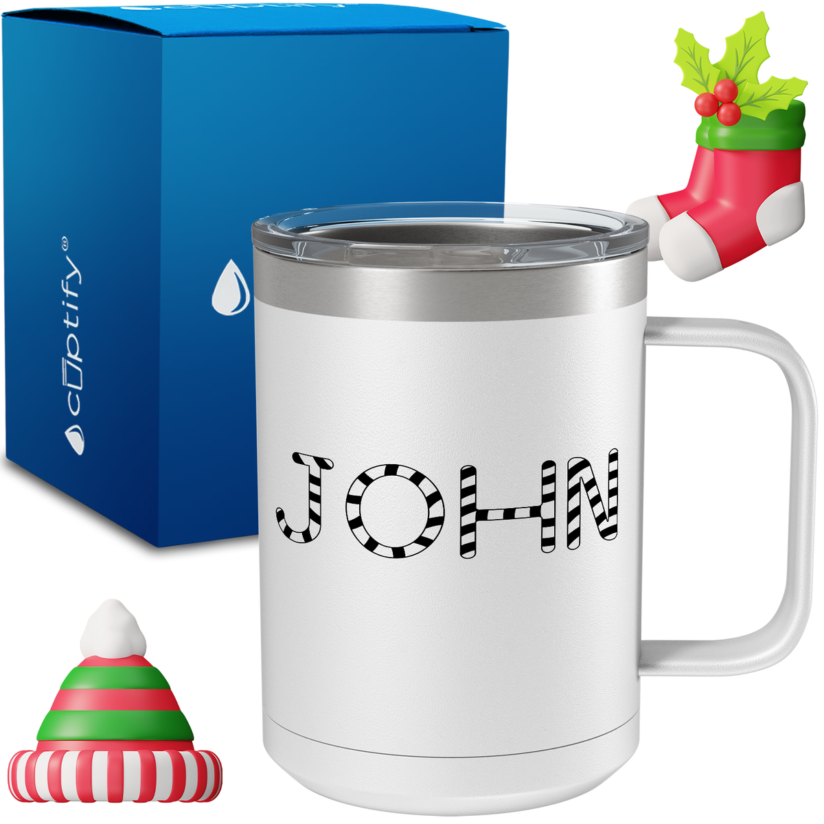 Personalized Candy Canes Christmas Font on 15oz Stainless Coffee Mug