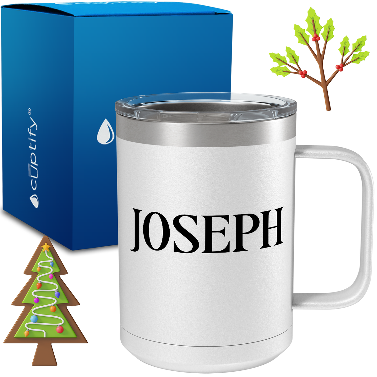 Personalized Merry Christmas Font on 15oz Stainless Coffee Mug