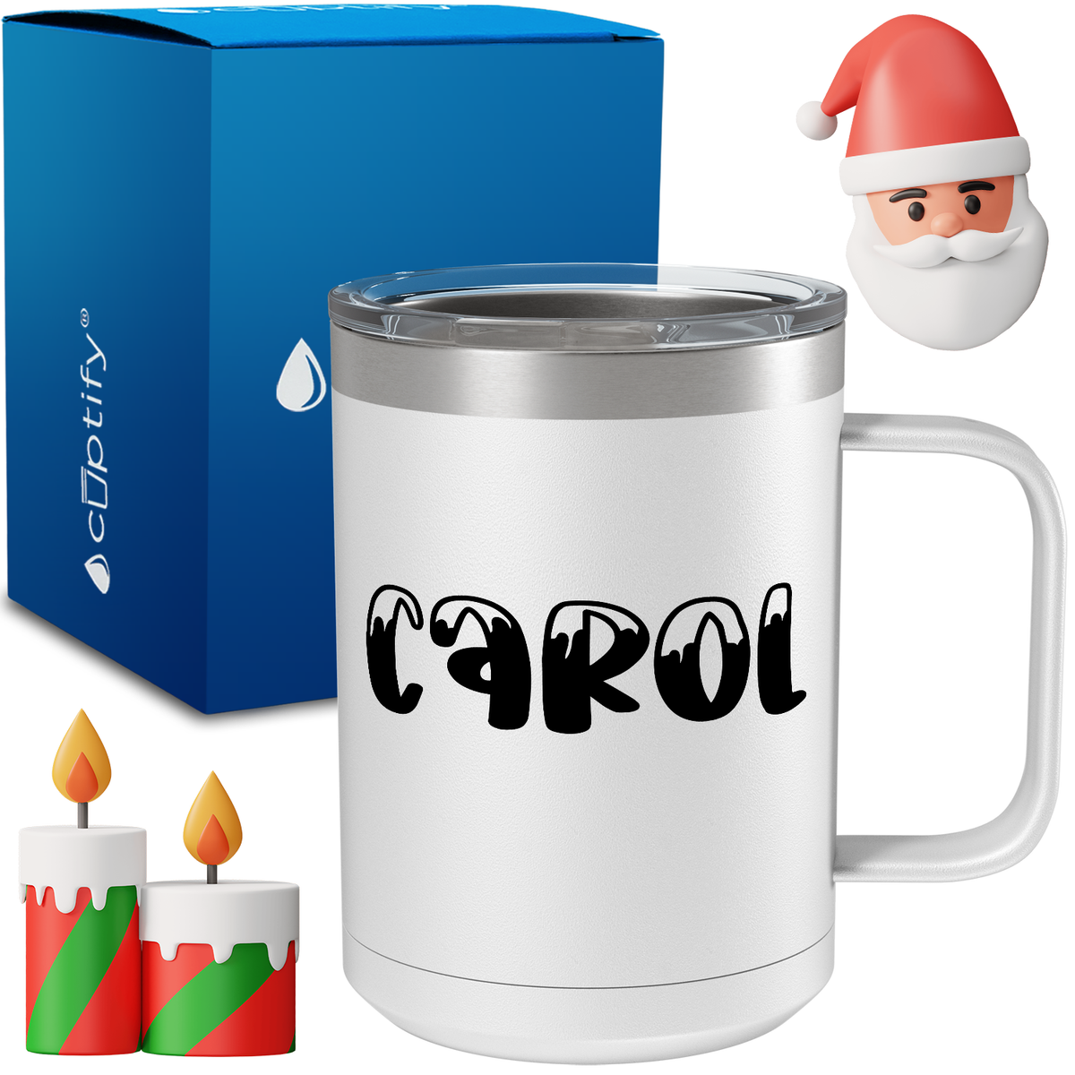 Personalized Frosty Christmas Font on 15oz Stainless Coffee Mug