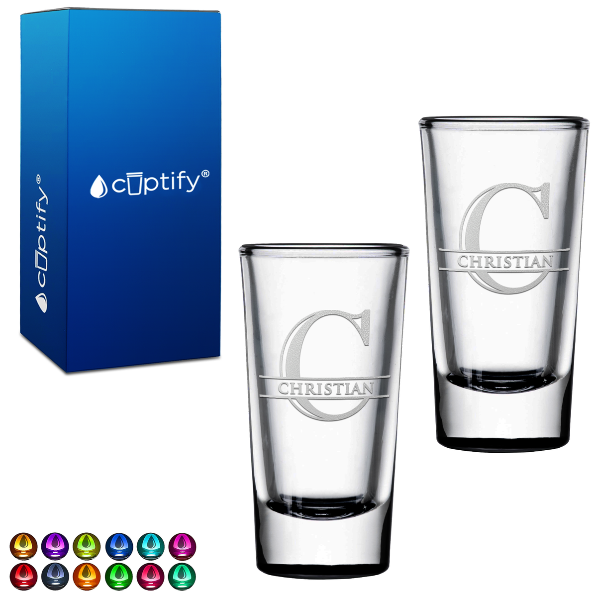 Personalized Split Script Initial and Name on 1.5oz Shooter Glasses - Set of 2