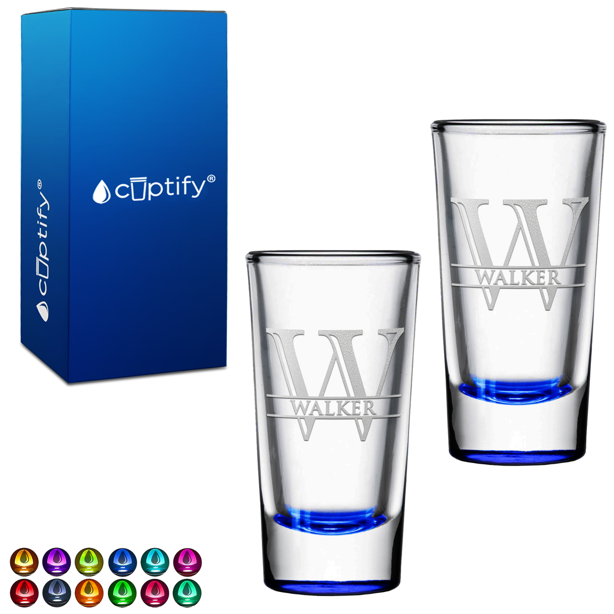 Personalized Split Script Initial and Name on 1.5oz Shooter Glasses - Set of 2