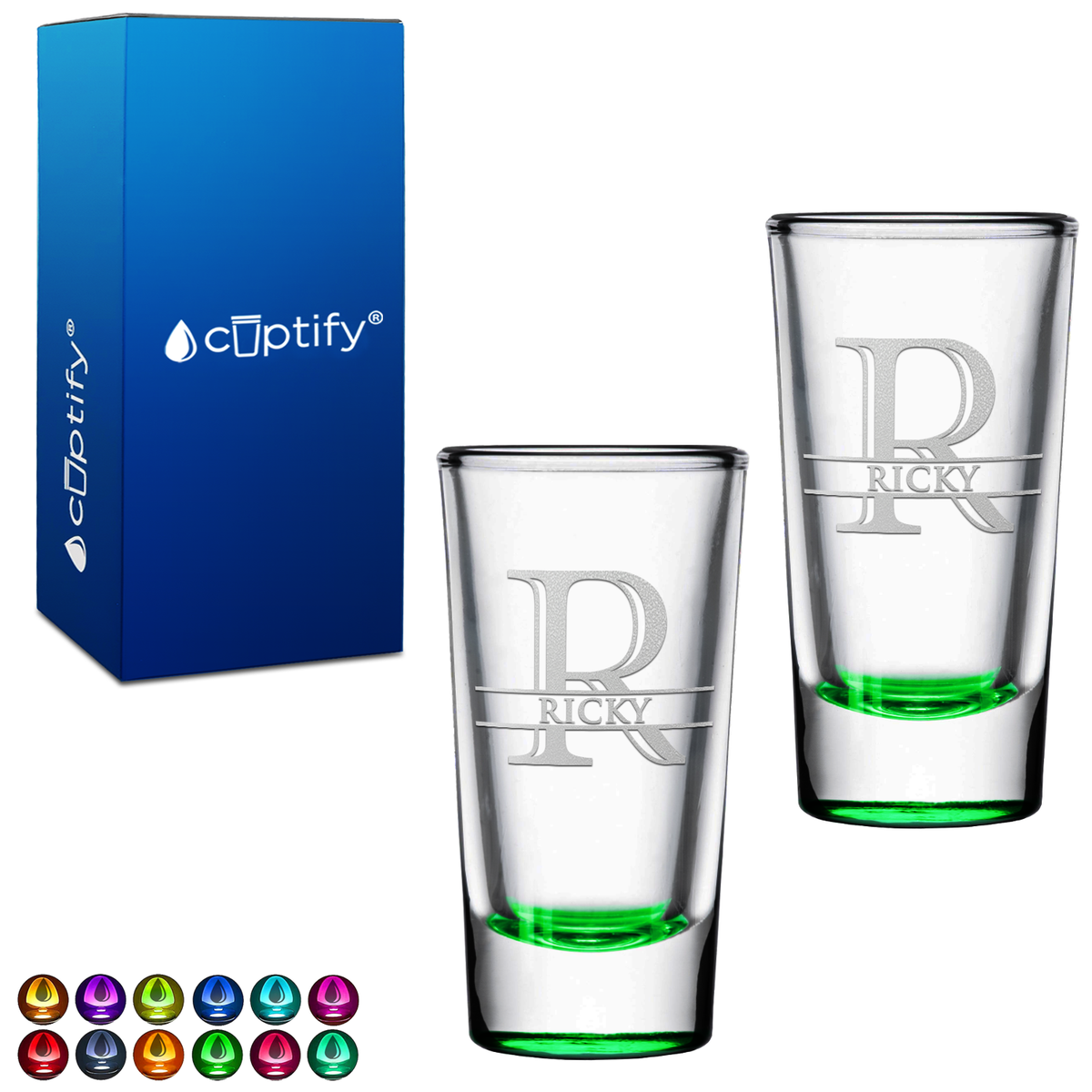 Personalized Split Script Initial and Name on 1.5oz Shooter Glasses - Set of 2