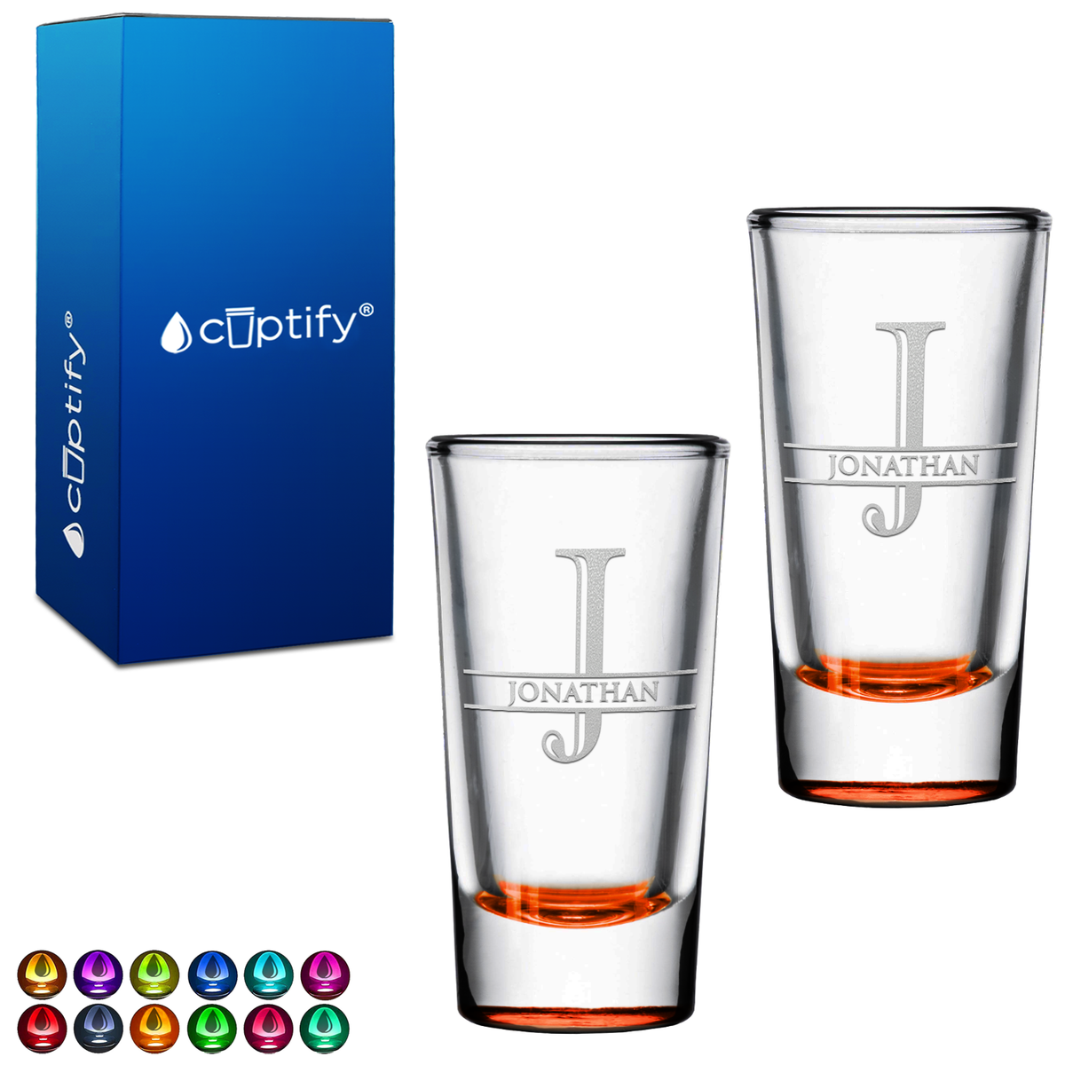 Personalized Split Script Initial and Name on 1.5oz Shooter Glasses - Set of 2