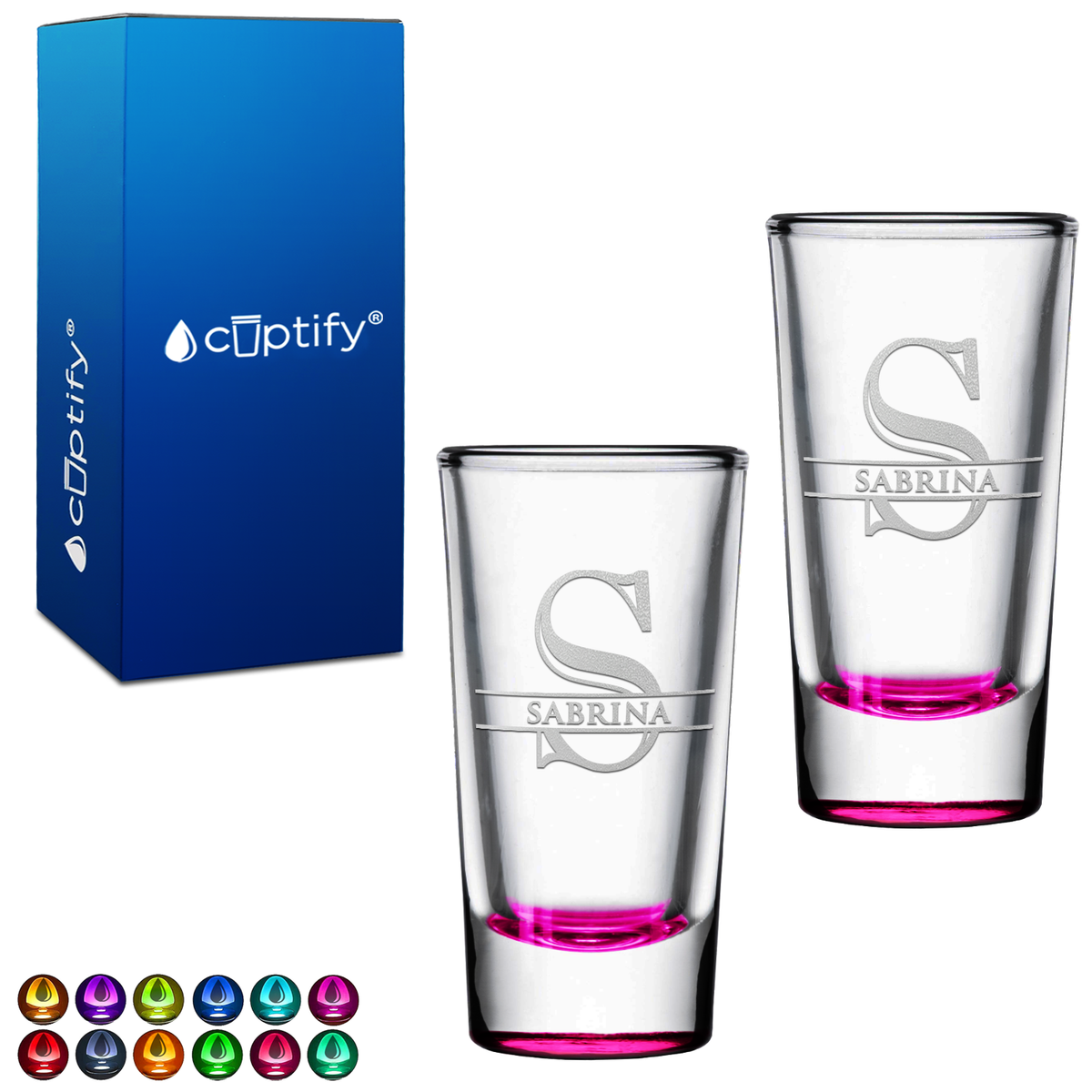 Personalized Split Script Initial and Name on 1.5oz Shooter Glasses - Set of 2