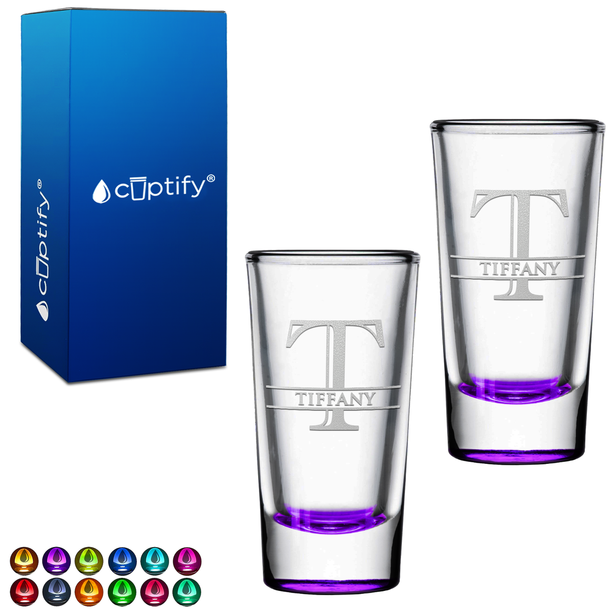 Personalized Split Script Initial and Name on 1.5oz Shooter Glasses - Set of 2