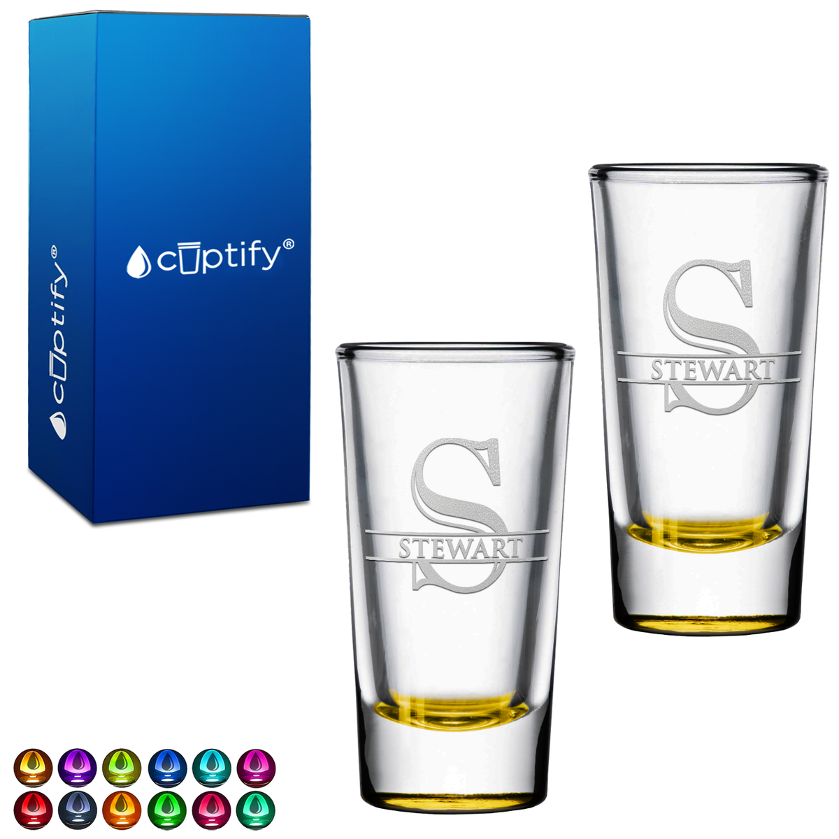Personalized Split Script Initial and Name on 1.5oz Shooter Glasses - Set of 2