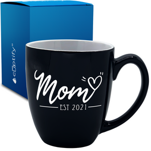 Mom Heart Established 16oz Personalized Bistro Coffee Mug