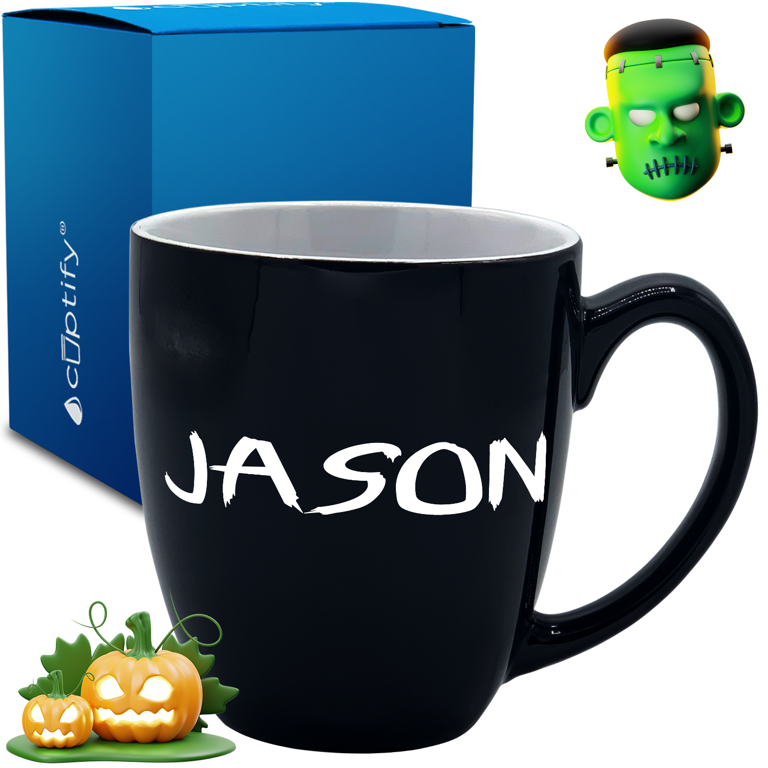 Personalized Scary Halloween Font 16oz Bistro Coffee Mug