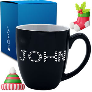 Personalized Candy Canes Christmas Font 16oz Bistro Coffee Mug