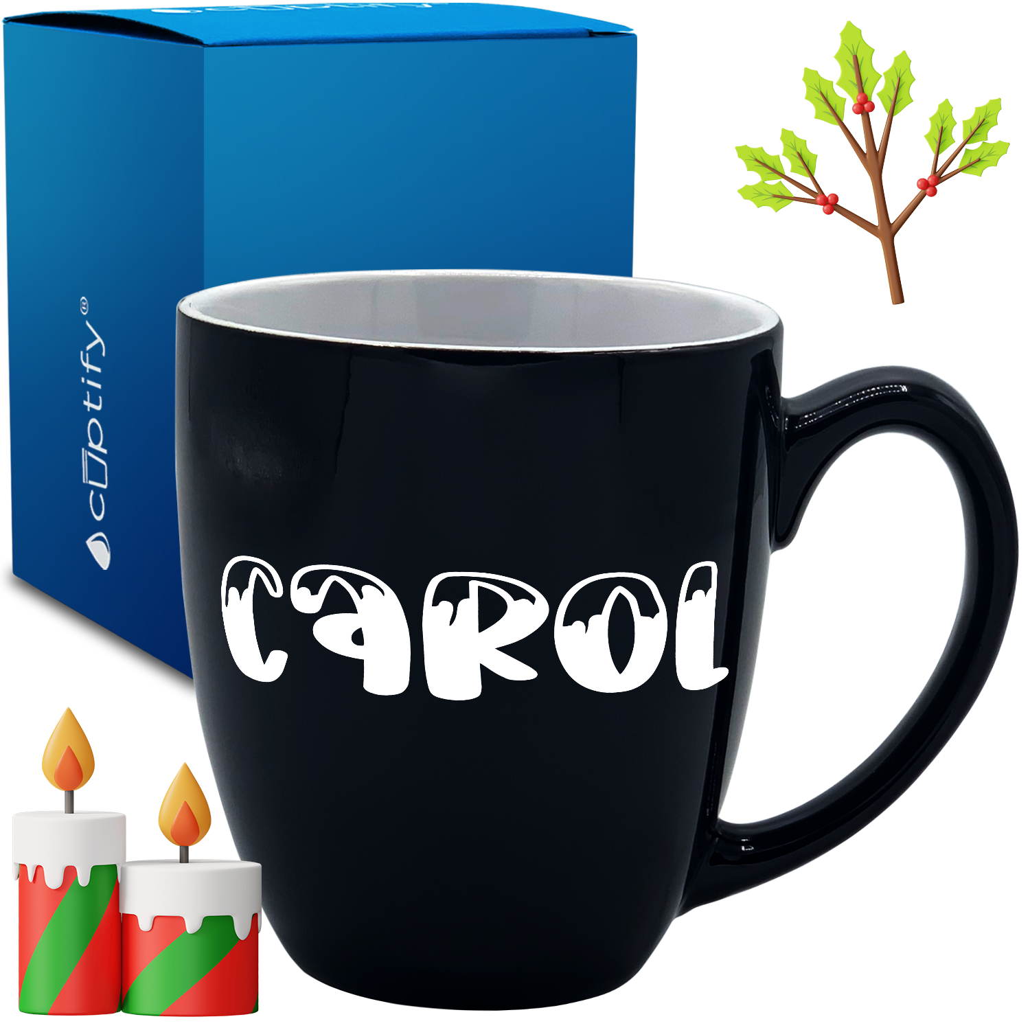 Personalized Frosty Christmas Font 16oz Bistro Coffee Mug