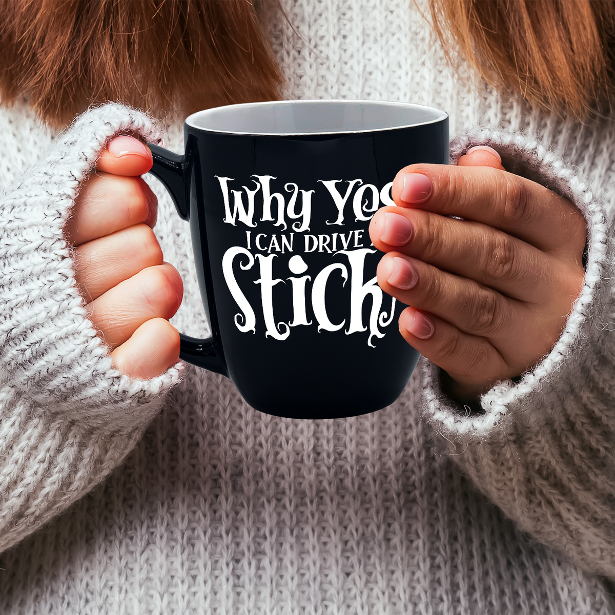 Why Yes I can Drive a Stick Black 16oz Halloween Bistro Coffee Mug