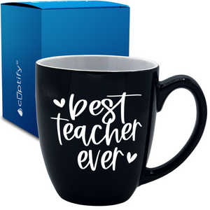 Best Teacher Ever Hearts 16oz Personalized Bistro Coffee Mug