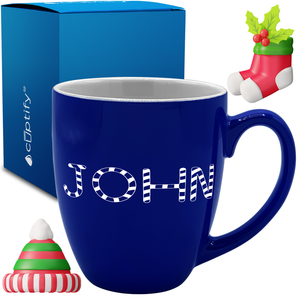 Personalized Candy Canes Christmas Font 16oz Bistro Coffee Mug