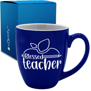 Blessed Teacher Apple 16oz Personalized Bistro Coffee Mug