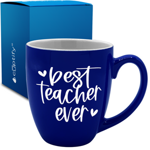 Best Teacher Ever Hearts 16oz Personalized Bistro Coffee Mug