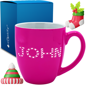 Personalized Candy Canes Christmas Font 16oz Bistro Coffee Mug