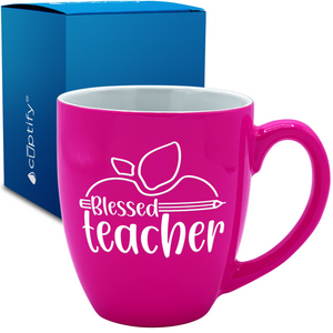 Blessed Teacher Apple 16oz Personalized Bistro Coffee Mug