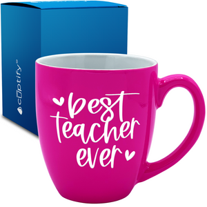 Best Teacher Ever Hearts 16oz Personalized Bistro Coffee Mug